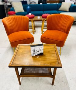 Orange Lounge Chairs With Brass Legs