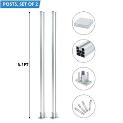 2 x 6ft Above Ground Horizontal Composite Privacy Garden Fence Post - Silver