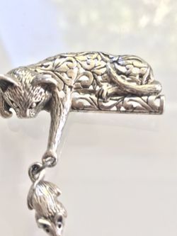 Cat and mouse silver pin vintage
