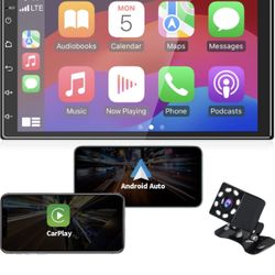 Double Din Car Radio Support Wireless CarPlay & Wireless Android Auto, [2G+32G] 7 Inch Touchscreen Car Stereo with Bluetooth+WiFi+RDS/FM+GPS Navi+Back