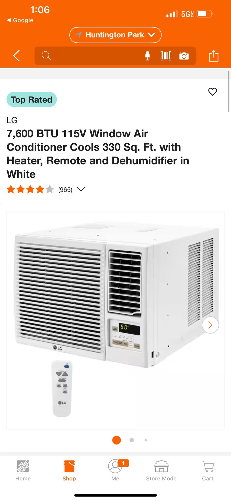 LG 7,600 BTU 115V Window Air Conditioner Cools 330 Sq. Ft. with Heater, Remote and Dehumidifier in White