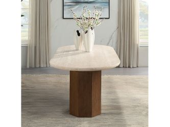 Leonardo Travertine Top/Dark Oak Dining Table