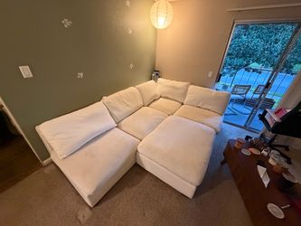 White Modular Sectional Sofa with Ottoman