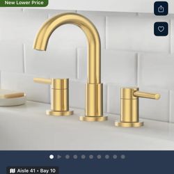 allen + roth Harlow Brushed Gold Widespread 2-handle WaterSense Mid-arc Residential Handle Bathroom Sink Faucet with Drain