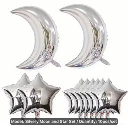 10 piece silver moon/star balloons