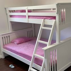 White Twin-over-Full Bunk Bed with Mattresses 