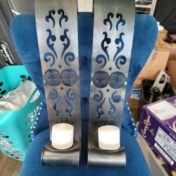 Beautiful Large Metal Grey Wall Sconces With White Candle