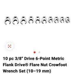 Snap On 10pc 3/8 6 Point Crowfoot Wrench Set