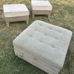FREE! 3 Furniture Pieces. 1 Is A Thomasville Ottoman Can Be Open And Used To Store Stuff Inside. 2 Out Door Cushions