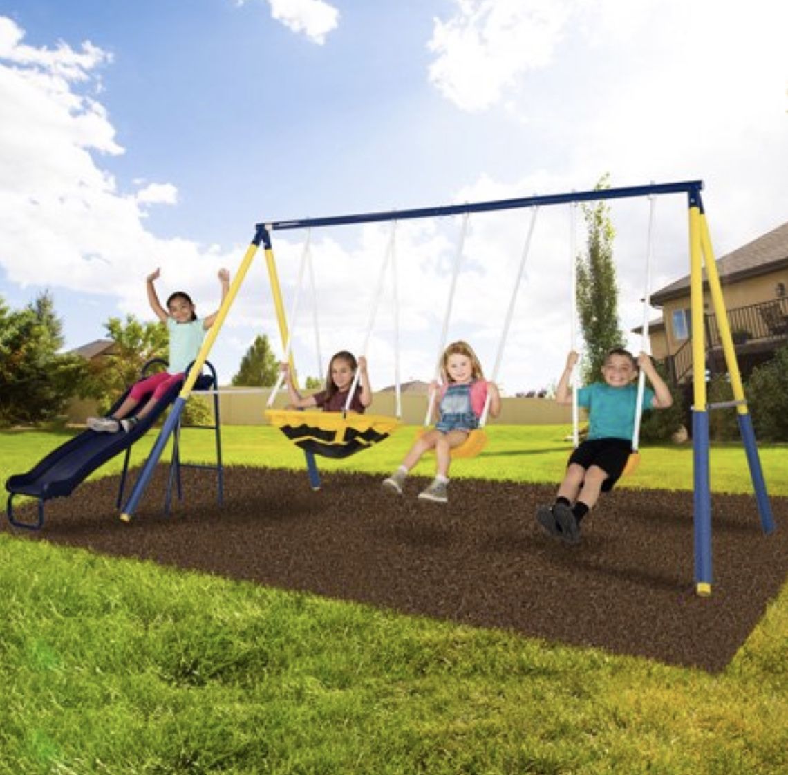 🔥 Brand New Heavy Duty Slide, 2 Swings, a Saucer Swing Set