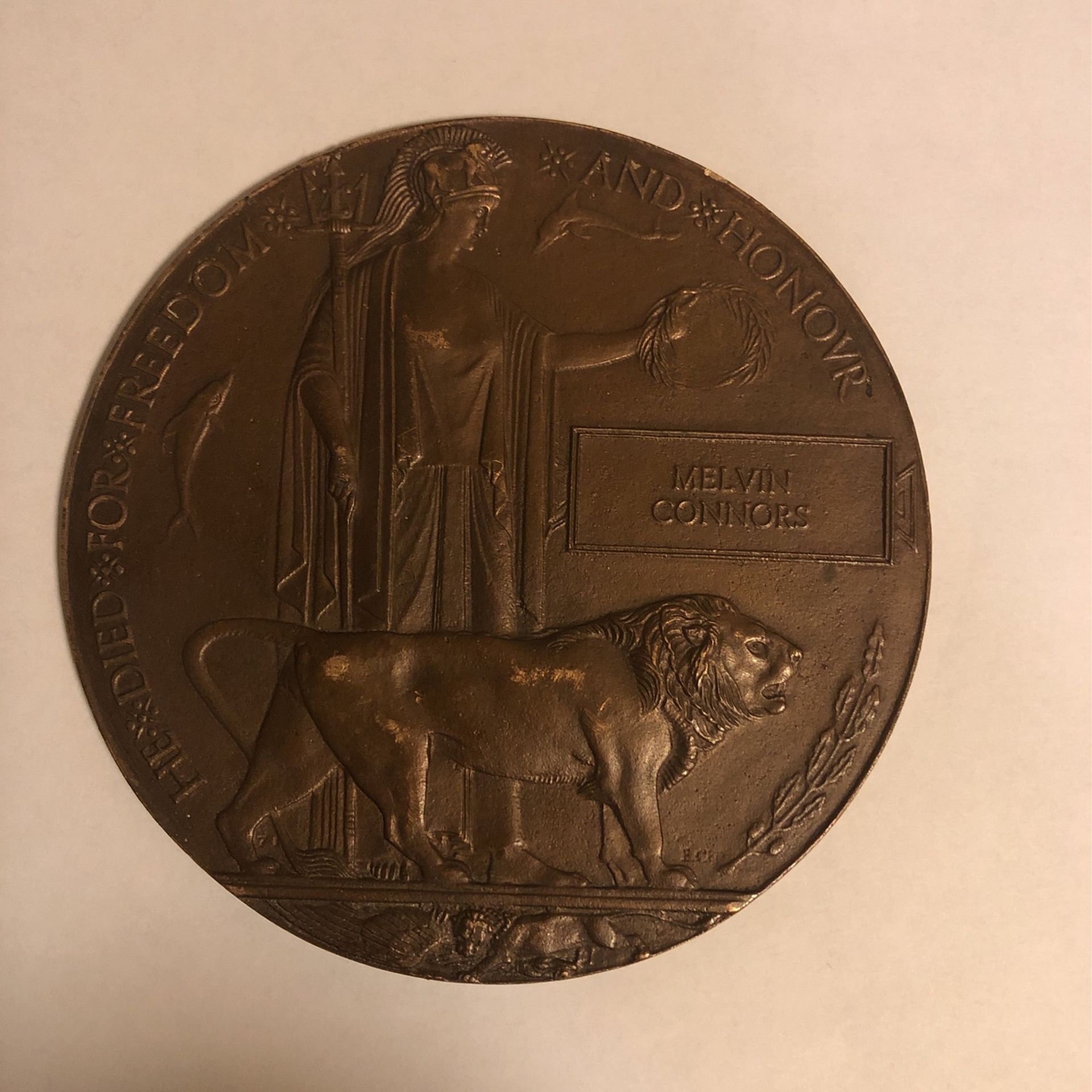 Great Britain Medal 1918 Fred.He Died For Freedom and Honor