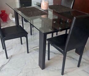 Glass Table with 4 Chairs, 72” x 42” Table+4 chairs.