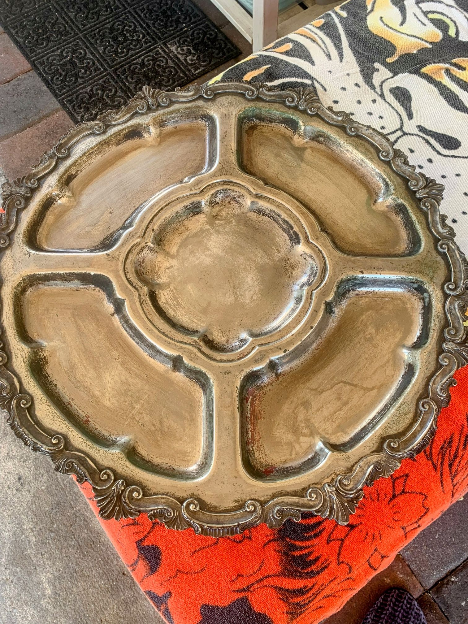 Antique Silver Soldered Stud Platter