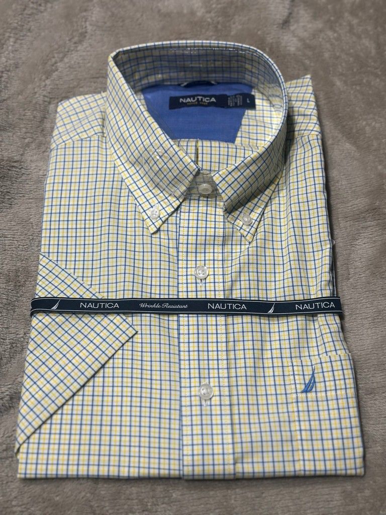 Nautica Mens Button Down Shirt Short Sleeve