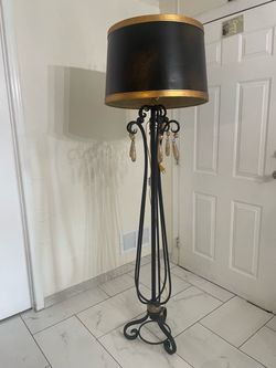 Decorative Wrought Iron Floor Lamp with Black & Gold Shade