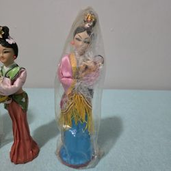 Vintage 10” Geisha souvenir Doll Taiwan ROC Kimono Fan Lot