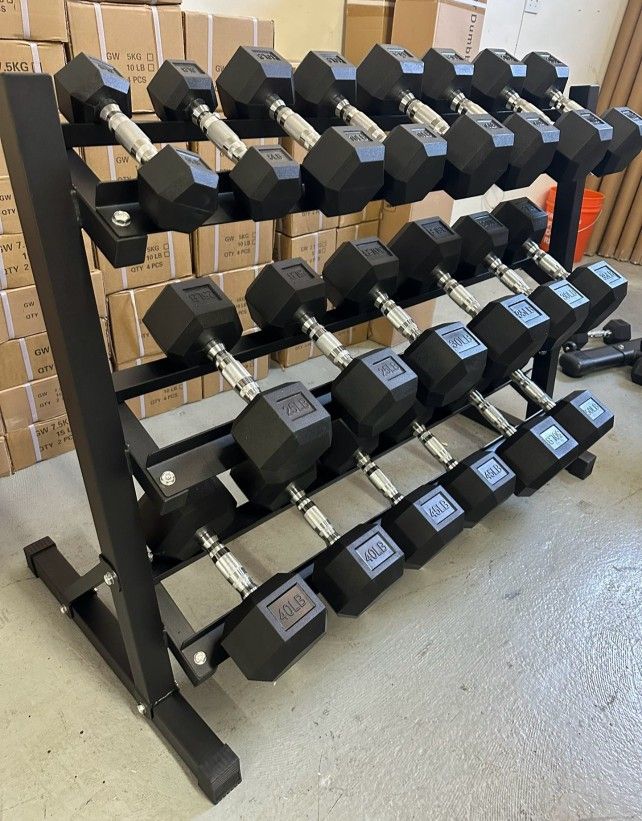 NEW Rubber Hex Dumbbells 5lb - 50lb Dumbbell Pairs Olympic Weights Home Gym Workout Equipment Fitness Weight Set
