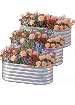AHEONLAR 3 Pack 4×2×1.5ft Galvanized Raised Garden Bed Outdoor, Sturdy Planter Boxes for Vegetables, Fruits, Flowers and Plants, Easy Assembly, Silver