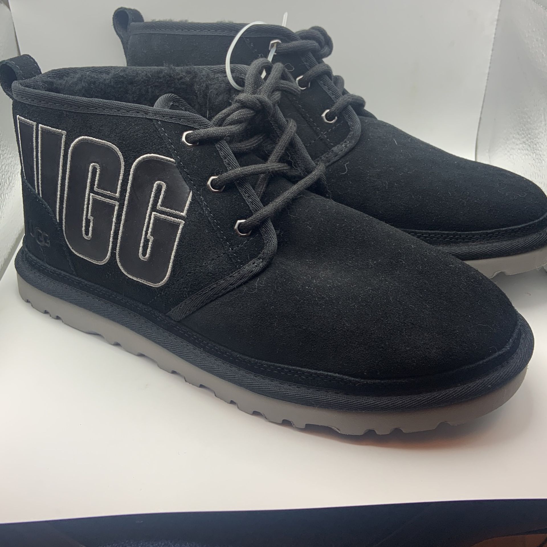 Ugg New Black Boots Men Leather Suede Lamb Fur