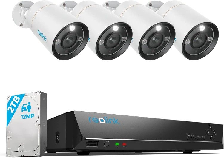 Set Of 4 Security Cameras - 12MP UHD Video - 2TB Storage
