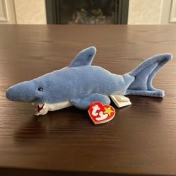 Vintage Ty Beanie Baby Crunch the Great White Shark Excellent Condition NWT 10” 