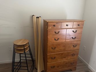 Bed frame, dresser, and kitchen appliances