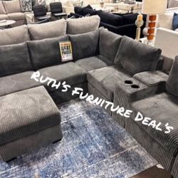 Dark Grey Sectional Sofa With Ottoman ✅ $475 No Tax