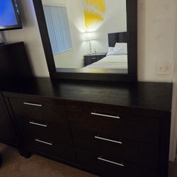 Brown Dresser And Mirror