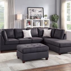 3-Piece Sectional Set W/ Ottoman.  ❇️  New In A Box   ❇️   3pc Reversible Sectional Sofa Set W/ Ottoman❇️  Bonito Seccional De 3 Piezas 