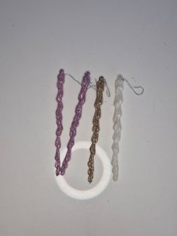 Lot of 4 Glitter Twisted Icicle Christmas Ornaments Pink Gold White