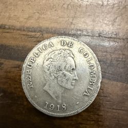 1918 Colombia Silver Coin LEY 900