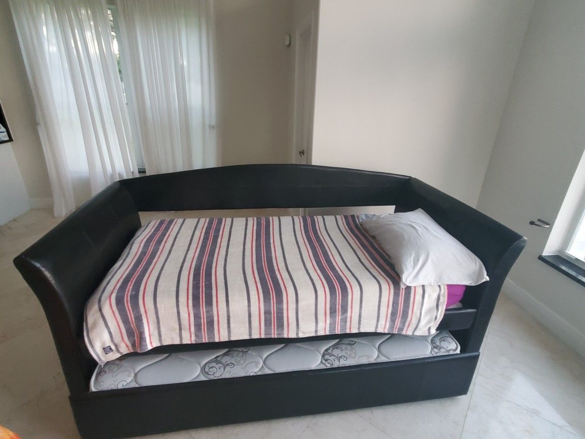 Dark Brown Leather Futon Trundle Bed