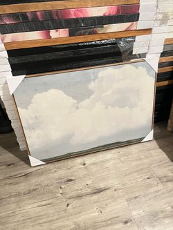 Framed Canvas Art 36"x24" - Vintage Cloud & Landscape Wall Decor