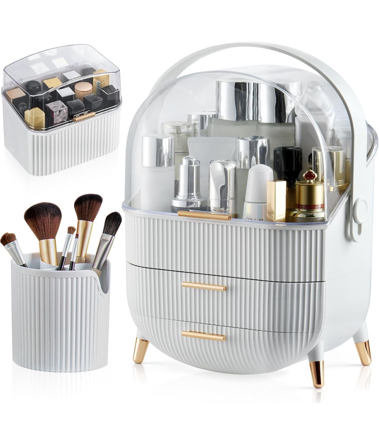 CANITORON Makeup Organizer,Skincare Organizer with 2 Drawers and Brush Storage Box
