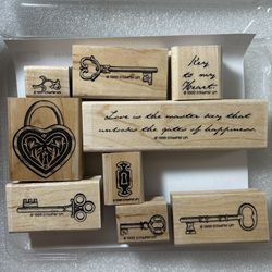 🔐 STAMPIN’UP! • “Key to my Heart” Wood Mounted Rubber Stamp Set (9pcs)