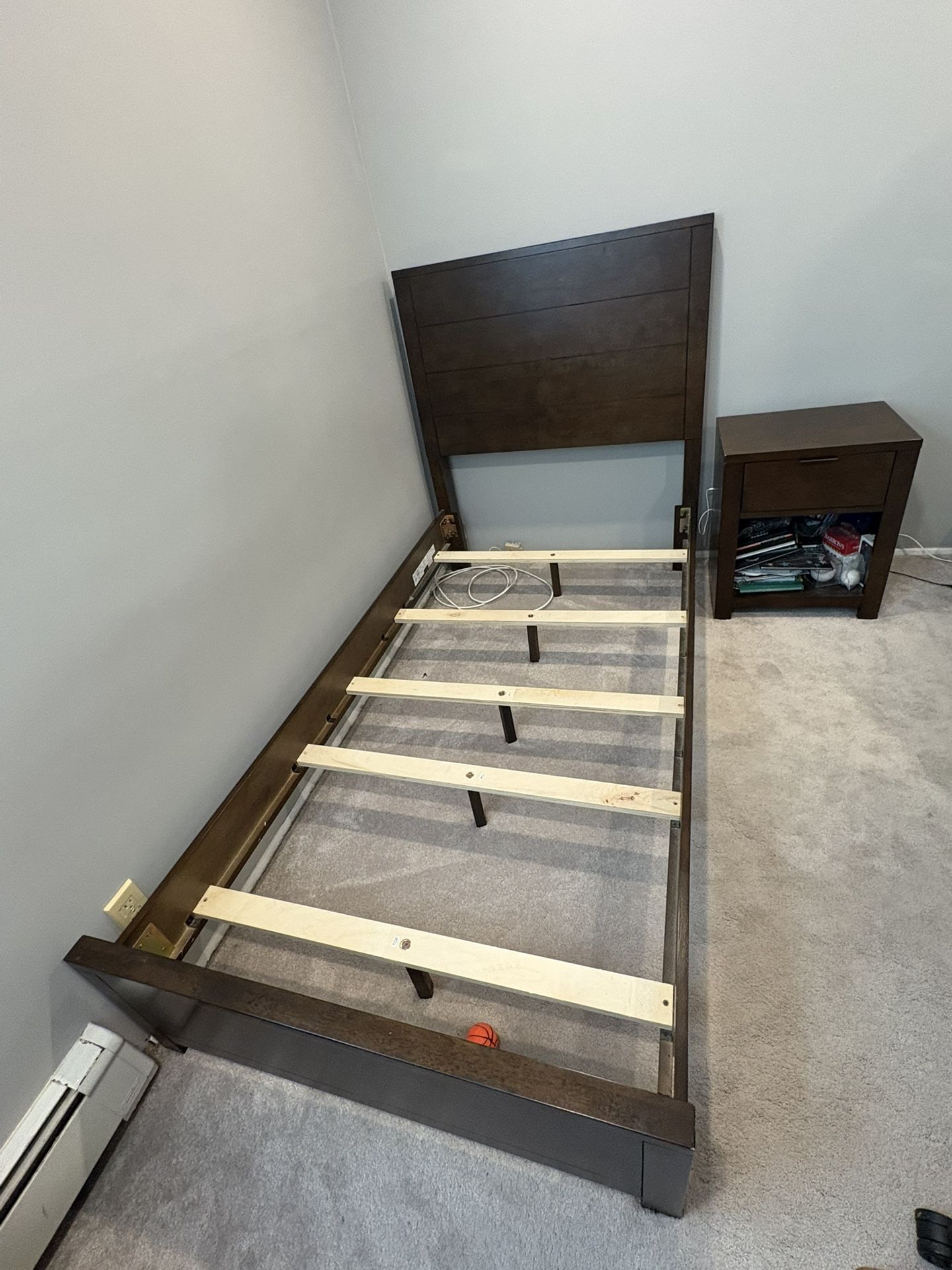 Twin size platform bed frame and matching night stand