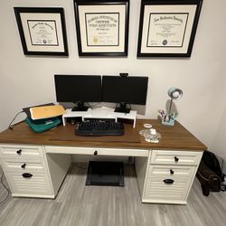 Whitney 7-Drawer Rectangular Desk, Almond White
