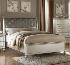 Silver Button Tufted Upholstered Bedroom Set -Queen or King (NO CREDIT CHECK) $39 DOWN