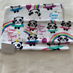 Kassafina Panda Hand And Wash Cloths. “Dance Your Heart Out” And Panda Prints. Cotton.