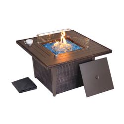 42'' Propane Aluminum w/ Rattan Fire Pit Dinning Table 50,000 BTU Outdoor Gas Fire Table
 GRY