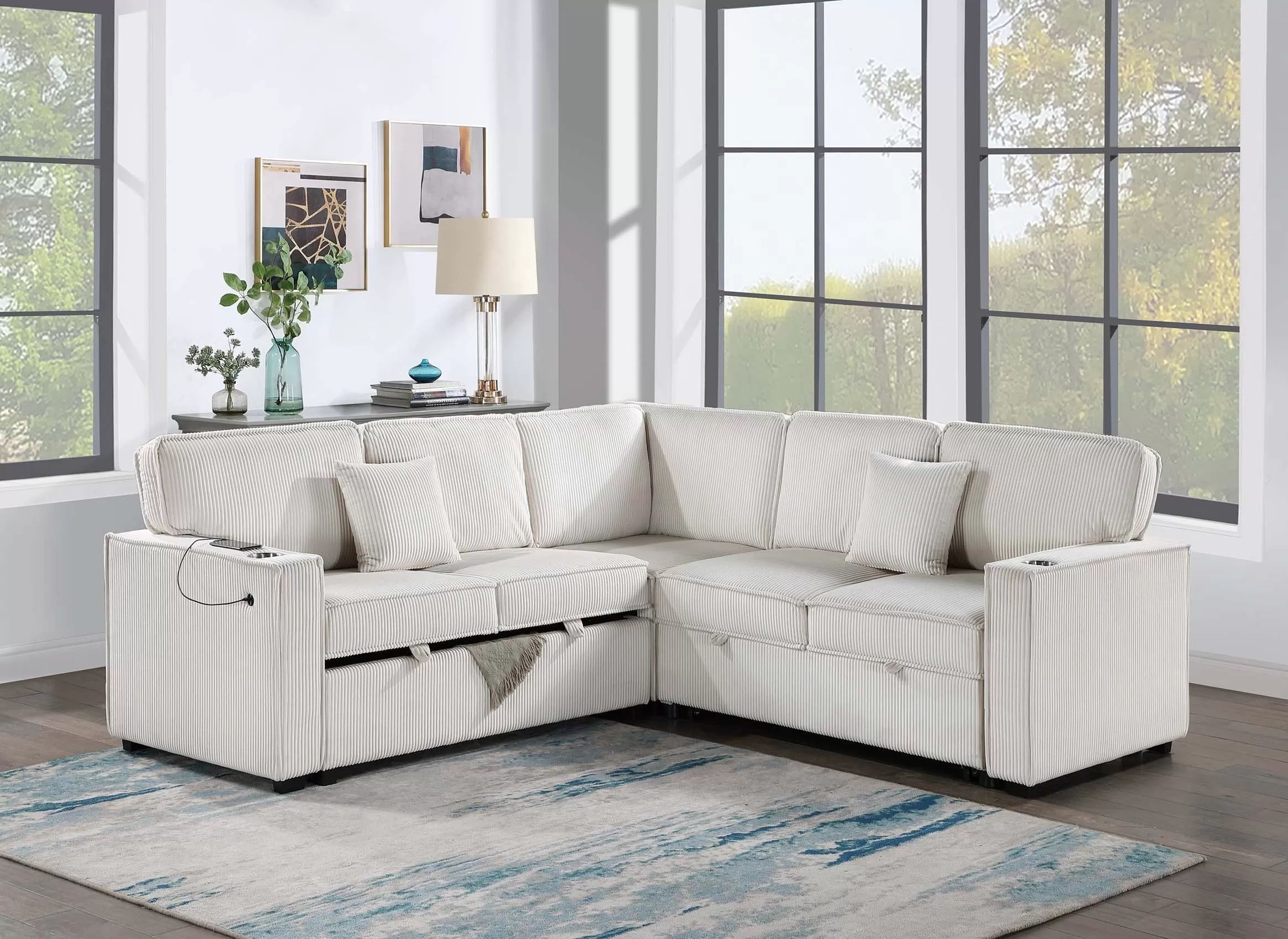 3-Piece Convertible Sectional with Storage and Pull-Out Bed