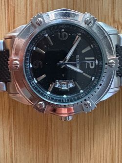 Men's Black Dial Stainless Steel Watch with Black Strap
