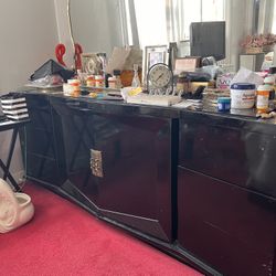 Solid Wood Black Mirrored Dresser With 9 Drawers 