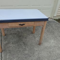 Vintage Antique Enamel Top Stainless Table Farmhouse Rustic Industrial 