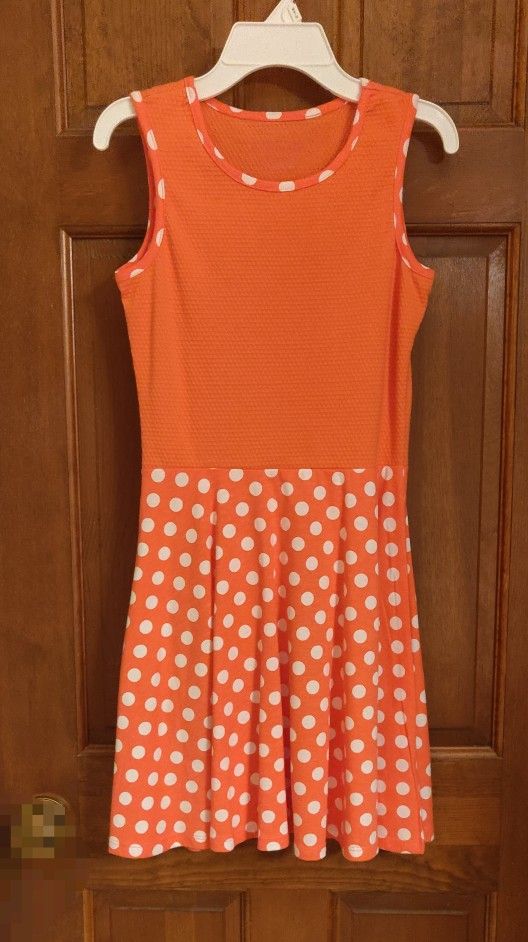 Girls Orange and White Polka Dot Dress Size 14