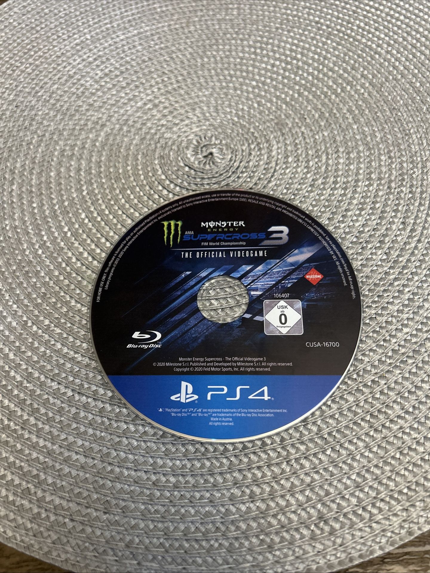 Monster Energy Supercross - The Official Videogame 3 - Sony PS4 No Manual Or Case 