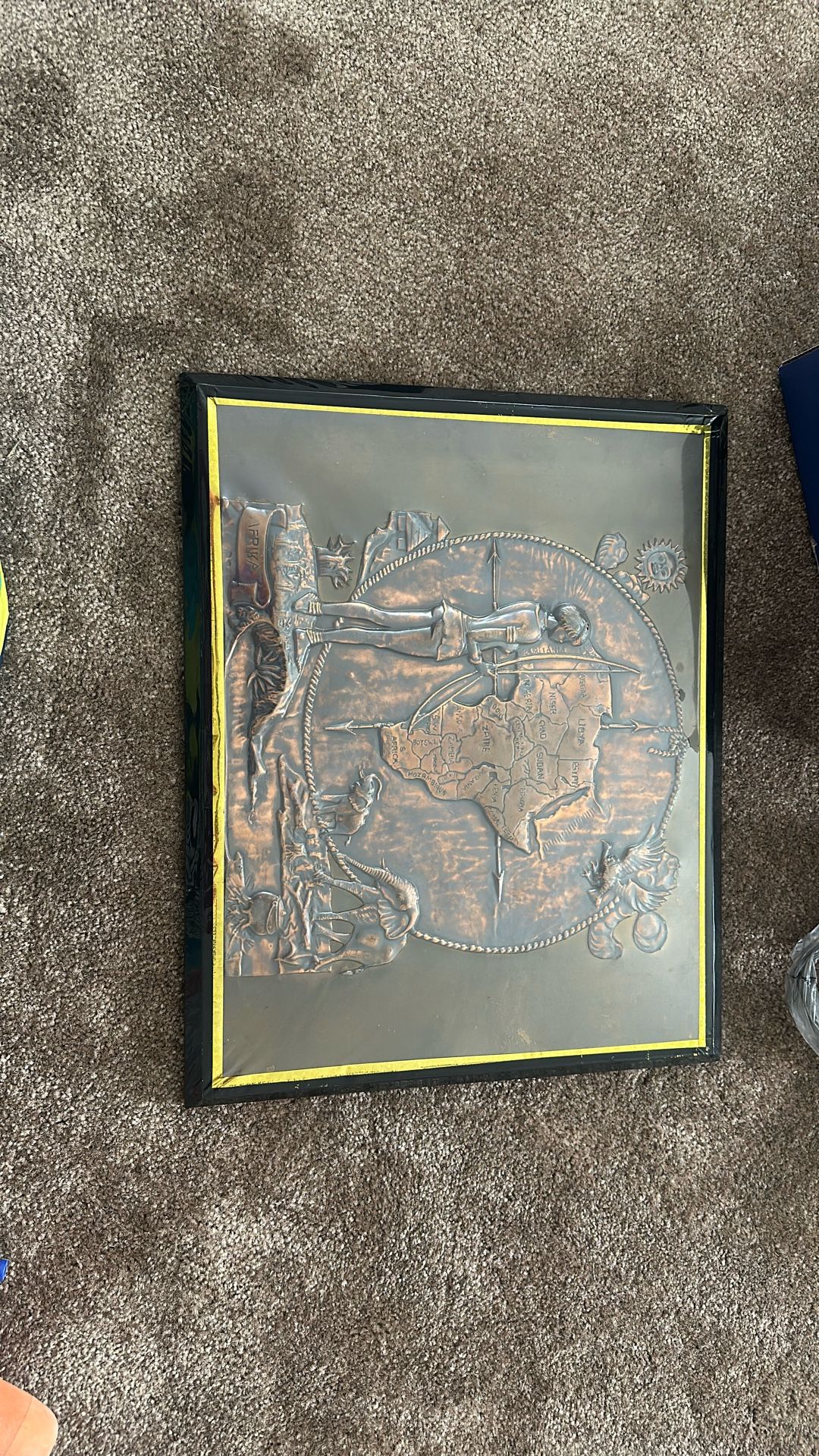 Vintage Africa COPPER ENGRAVING frame