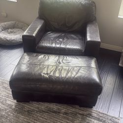 Leather Couch And Chair With Ottoman