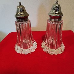 VINTAGE 1950's Pressed Glass Salt & Pepper Shakers Silver Plated 6" Tall