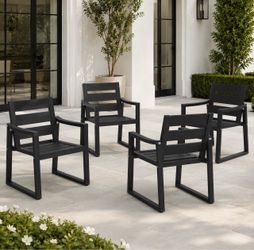 Black HDPS Outdoor Patio Dining Chairs Set of 4 – All Weather Armchairs, 350 lbs Capacity, Square Frame Legs for Backyard, Garden, Patio & Indoor Use